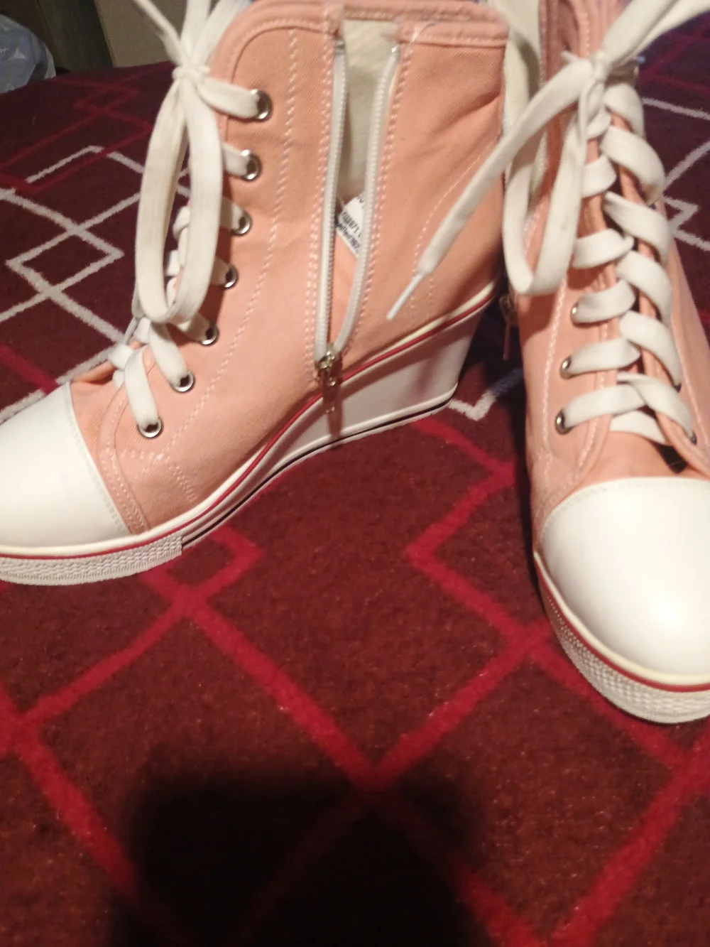 Canvas Wedge High-Top Sneakers in Blush Pink